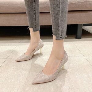 Chic Women's Beige Heels with Gold Stiletto